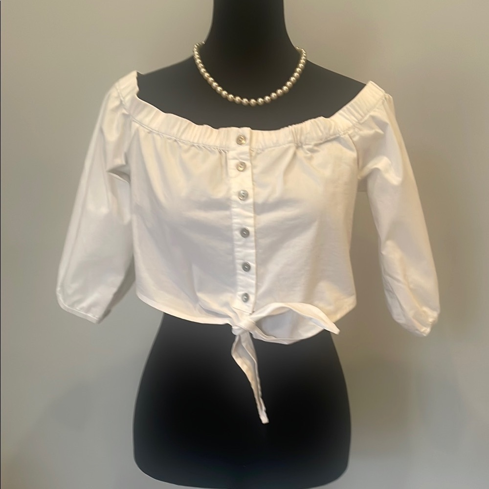 White Off-Shoulder Women's Top bdg brand